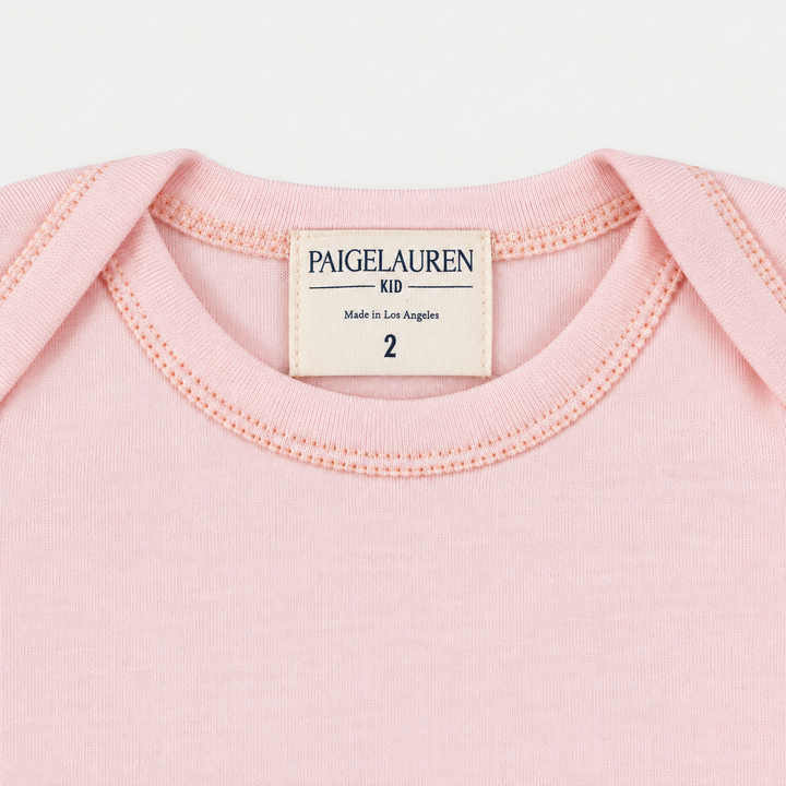 PAIGELAUREN Pink Rib Lap Tee lap shoulder neckline and label detail