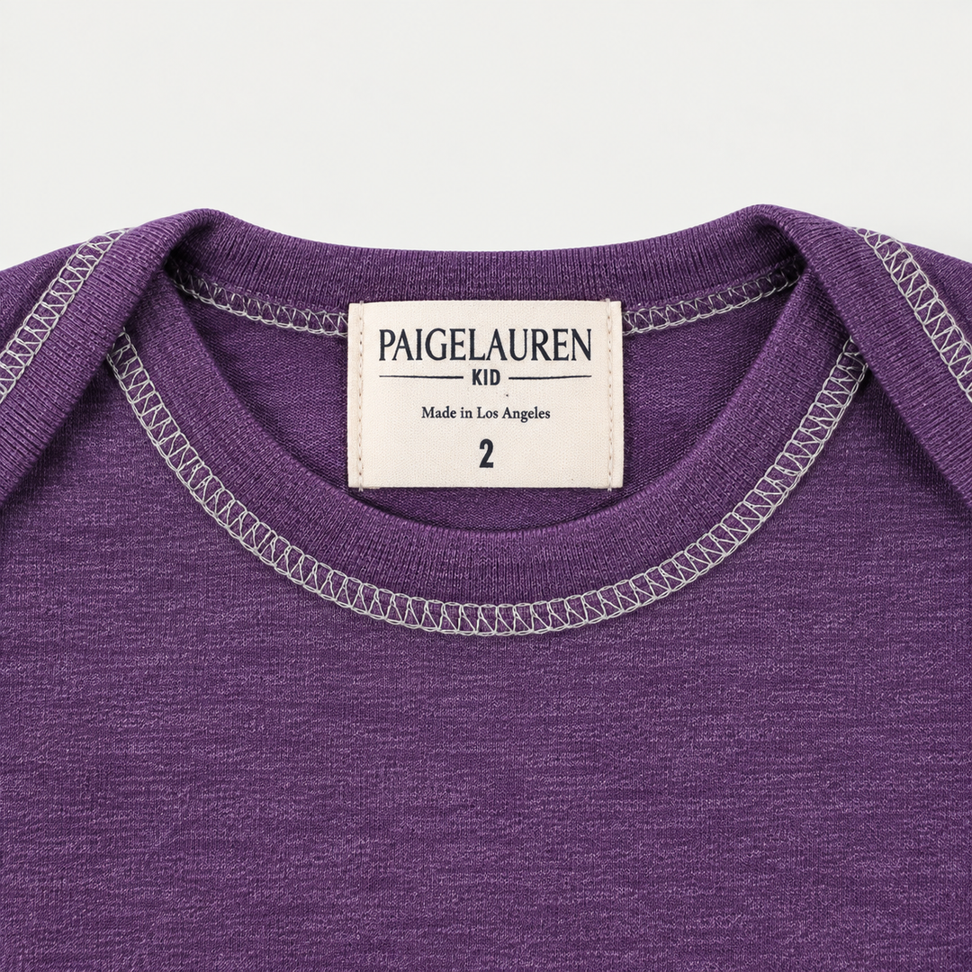 PAIGELAUREN Purple Rib Lap Tee lap shoulder neckline and label detail