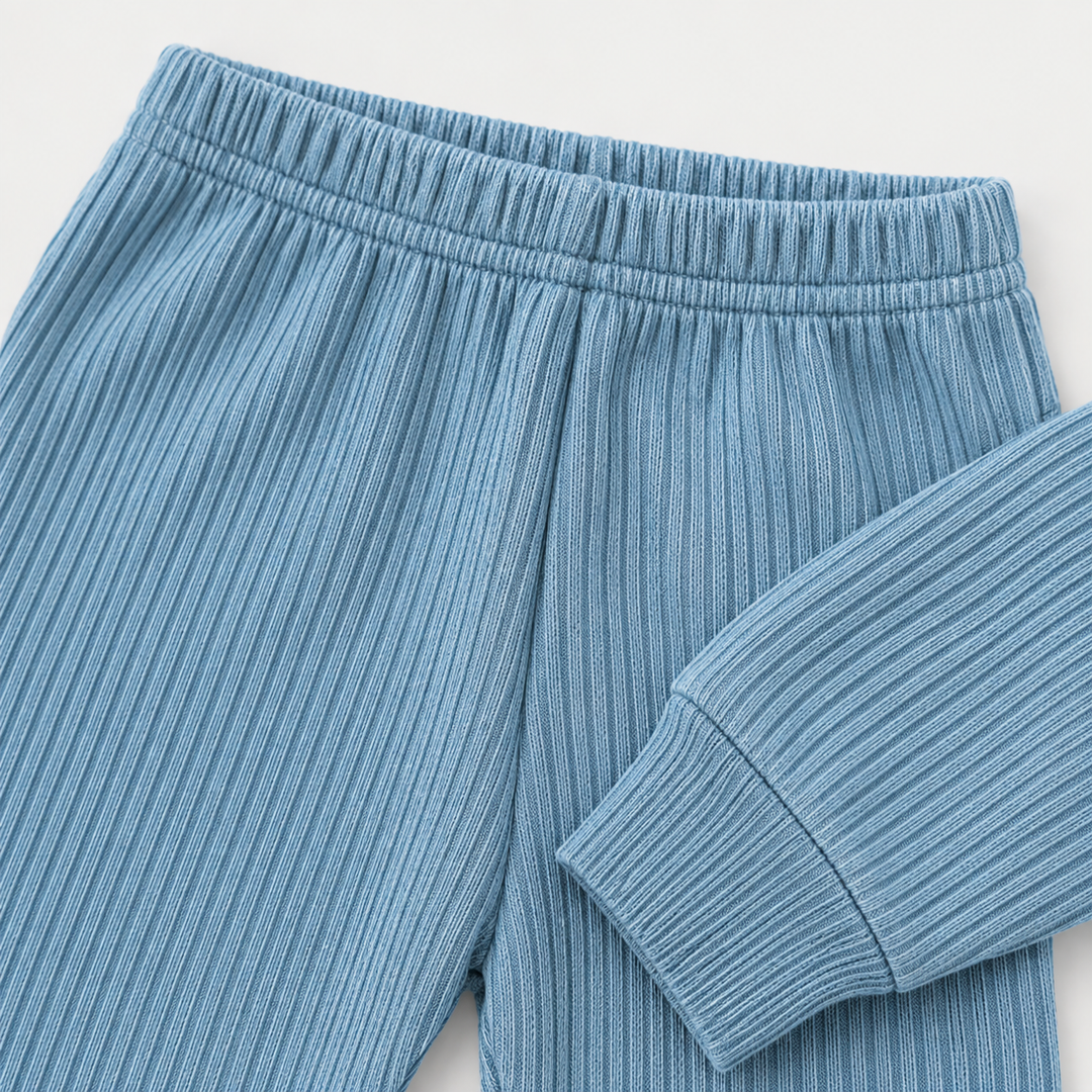 PAIGELAUREN Green Blue Rib Legging elastic waistband and cuff detail