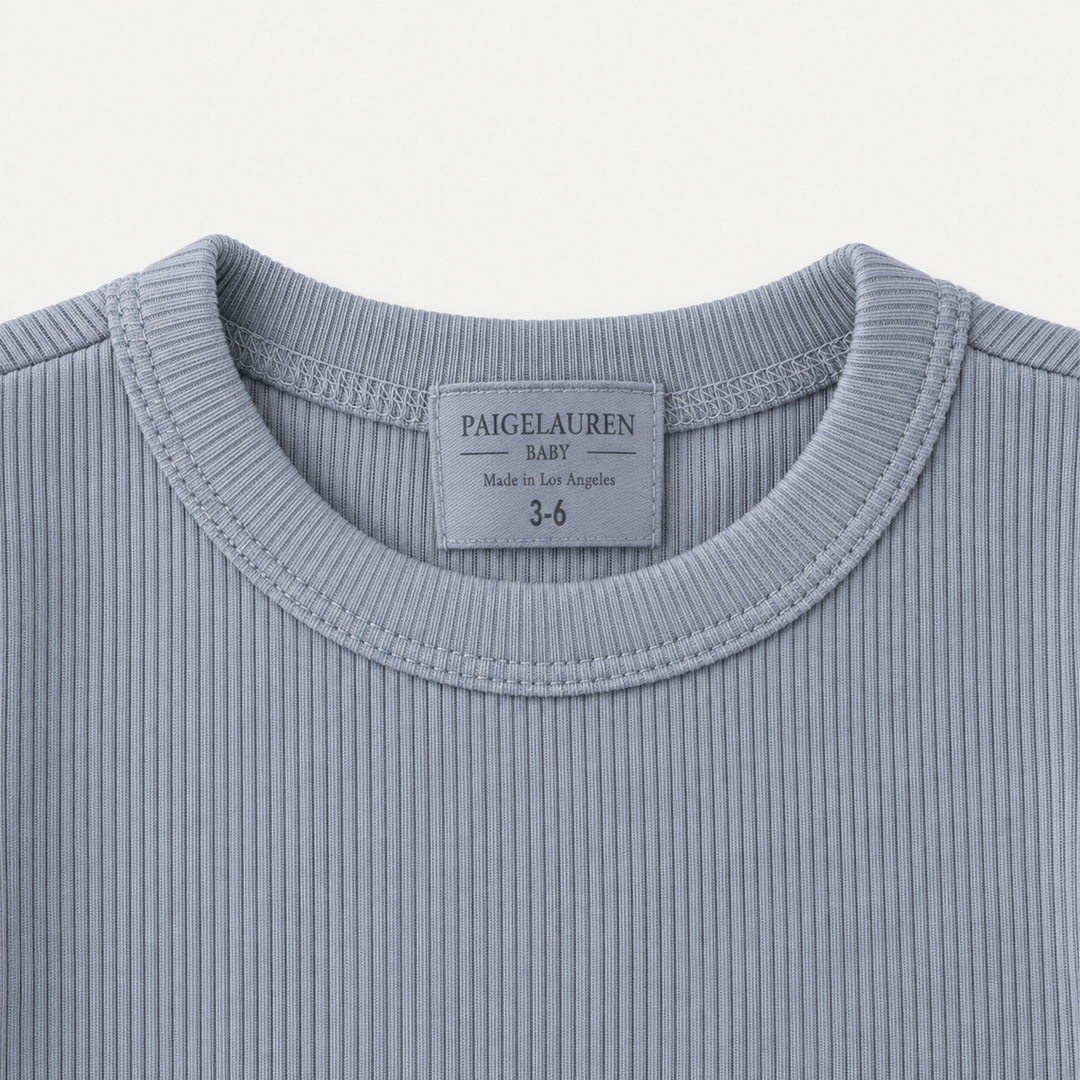 PAIGELAUREN Gray Rib Tee crew neckline and dyed label detail