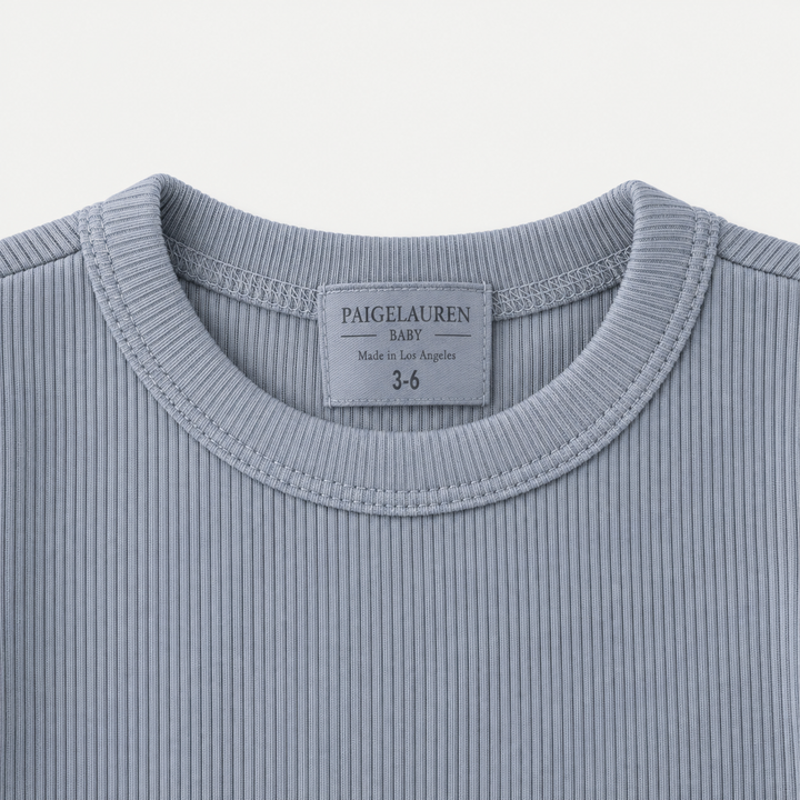 PAIGELAUREN Gray Rib Tee crew neckline and dyed label detail