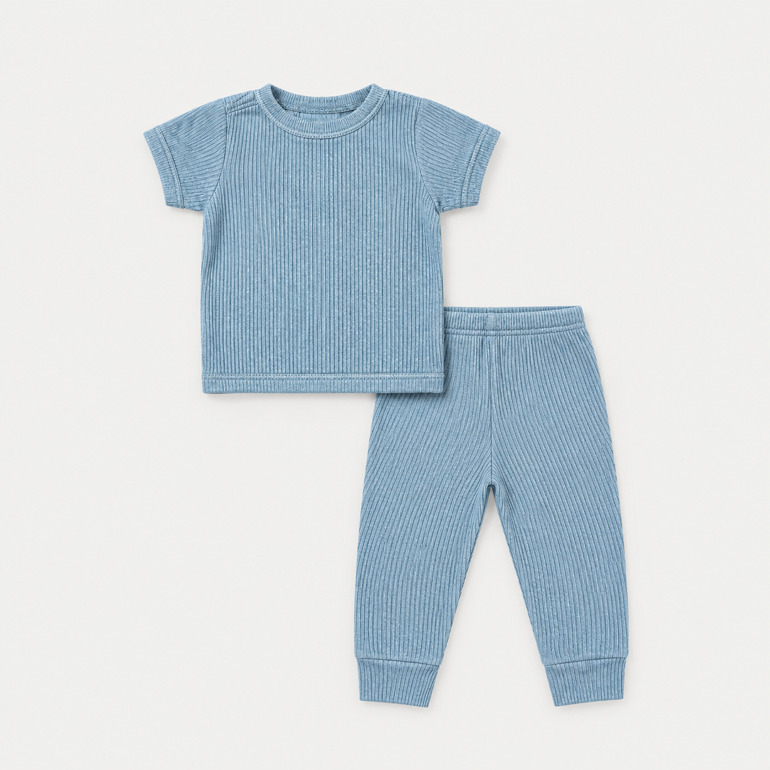 PAIGELAUREN Rib Tee + Legging Set in Green Blue