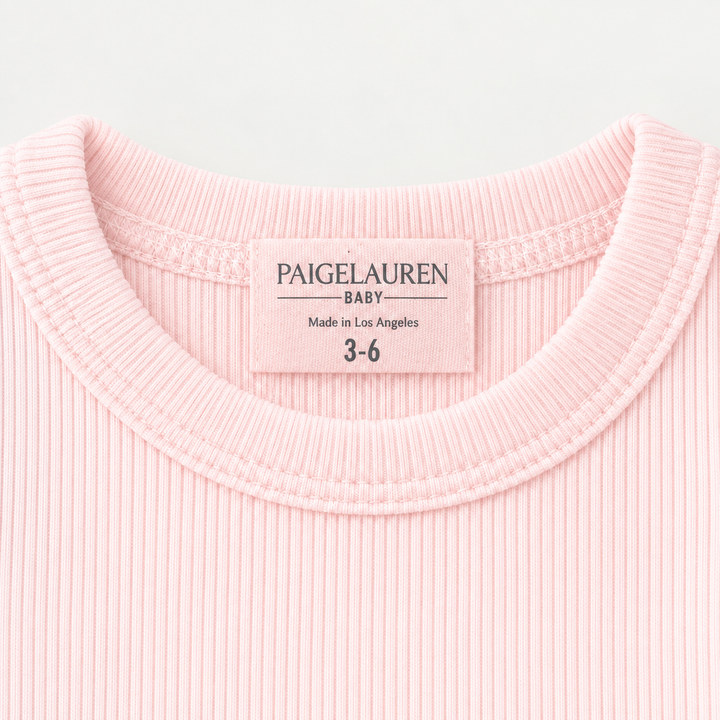 PAIGELAUREN Light Pink Rib Tee crew neckline and dyed label detail