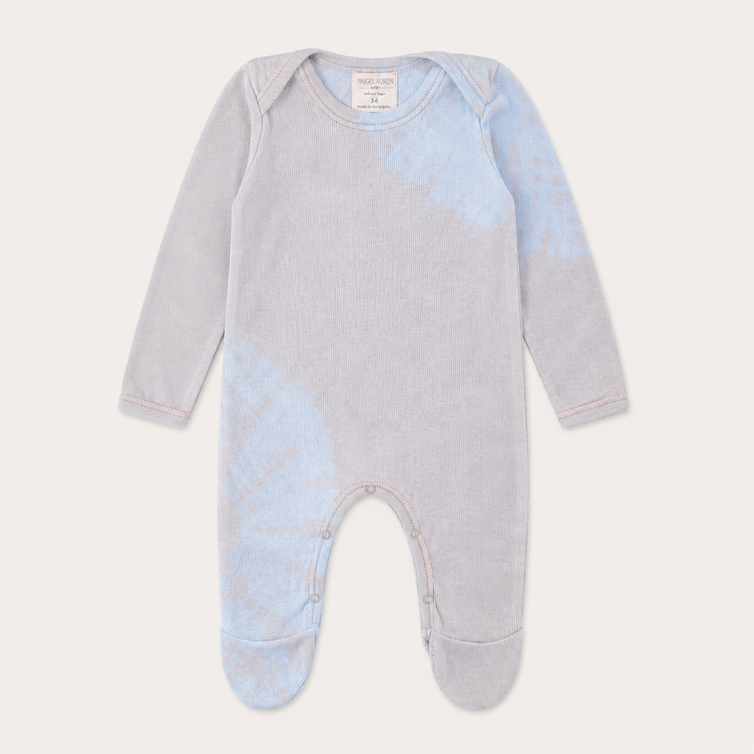 PAIGELAUREN Rib Tie Dye Pajama in pink and blue with long sleeves and built-in footies