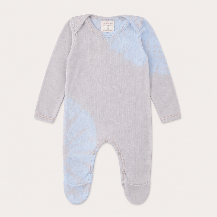 PAIGELAUREN Rib Tie Dye Pajama in pink and blue with long sleeves and built-in footies
