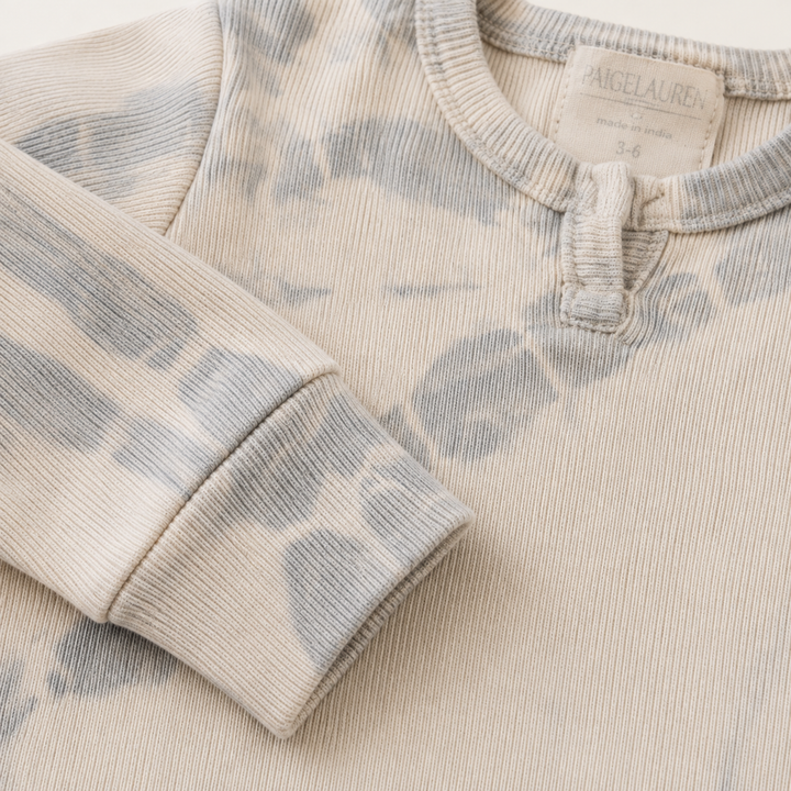 Close-up of the premium cotton rib knit with PAIGELAUREN's signature tonal tie dye finish. Oat