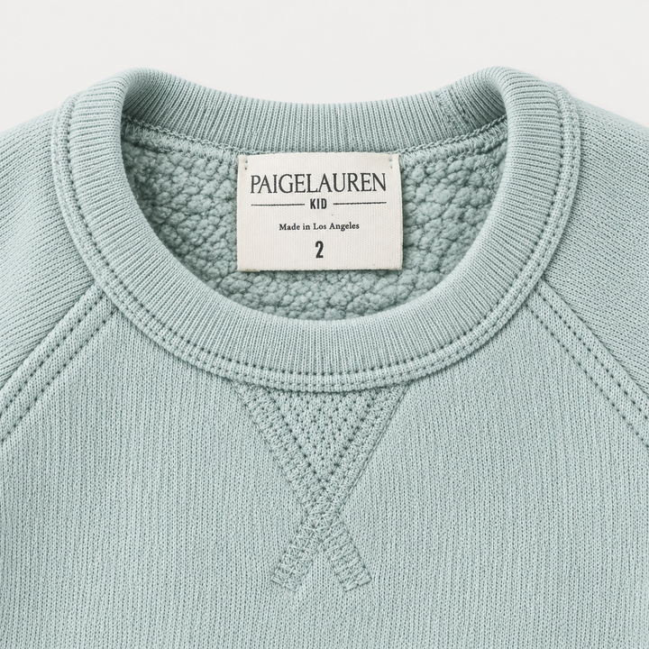 Sage Sherpa sweatshirt ribbed neckline, raglan seams, triangle detail and plush sherpa interior