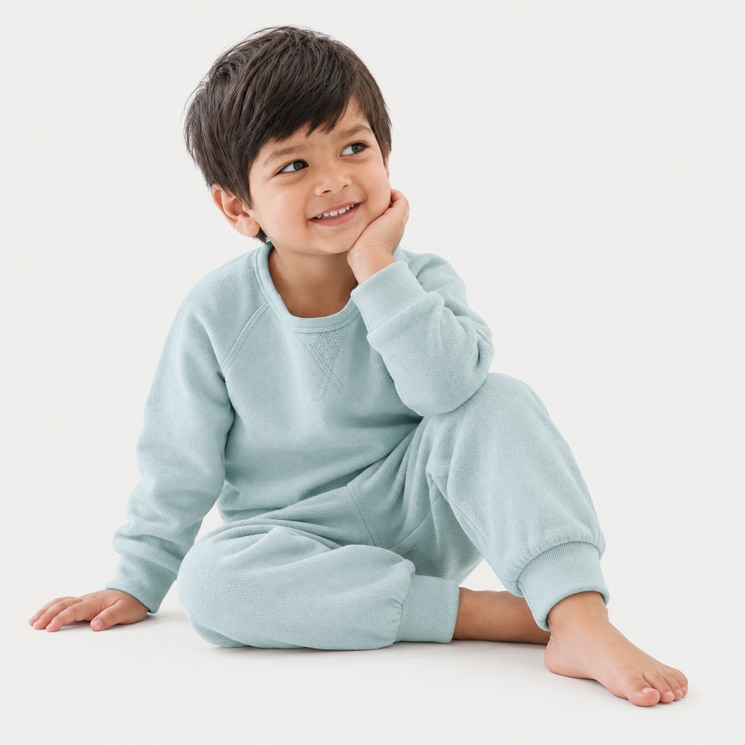 PAIGELAUREN Sage Sherpa Raglan Sweatshirt and Jogger Set on toddler