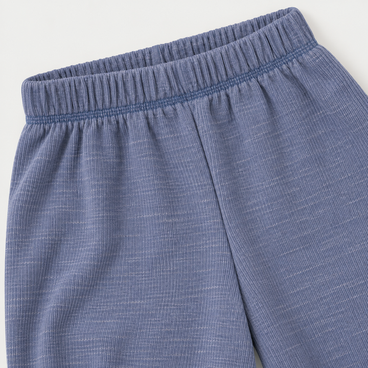 PAIGELAUREN Blue Slub Rib Baggy Pant elastic waistband and ankle detail