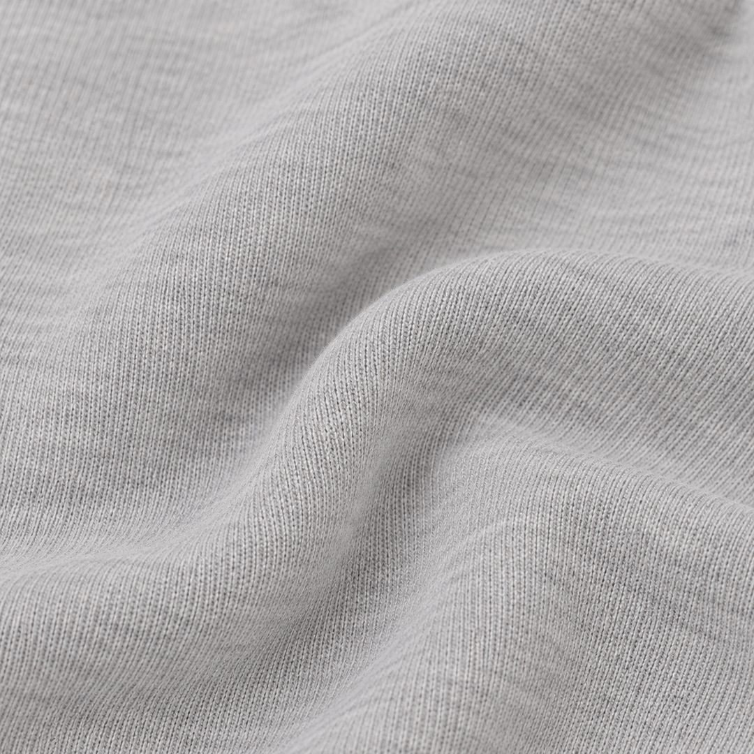 Close-up of PAIGELAUREN Heather Gray slub rib fabric texture