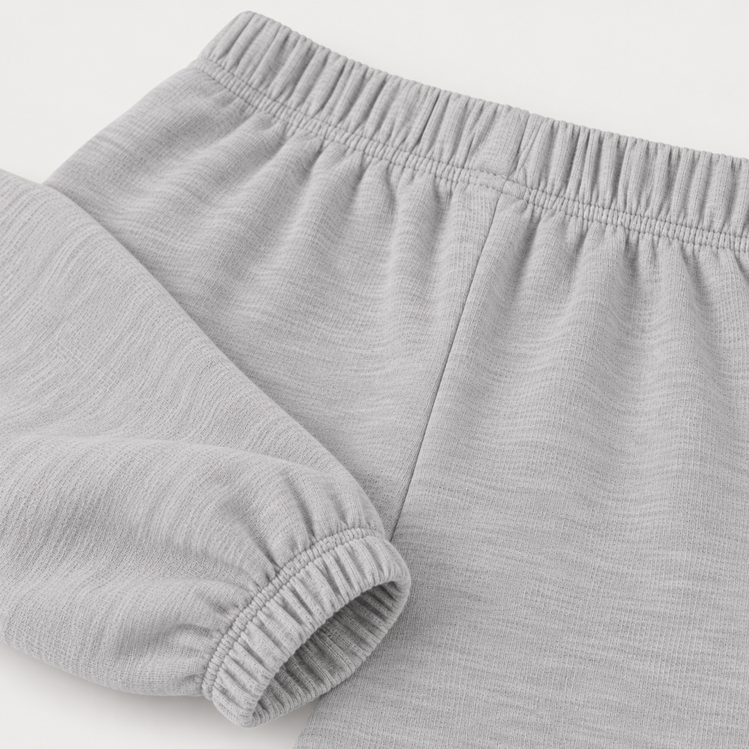 PAIGELAUREN Heather Gray Slub Rib Baggy Pant elastic construction detail