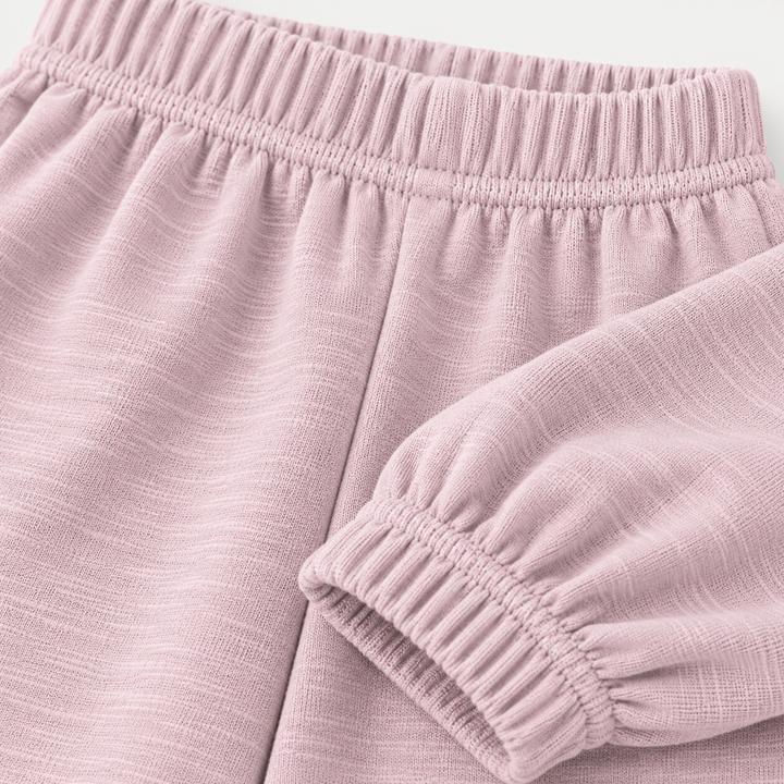 PAIGELAUREN Lilac Slub Rib Baggy Pant elastic waistband and ankle detail