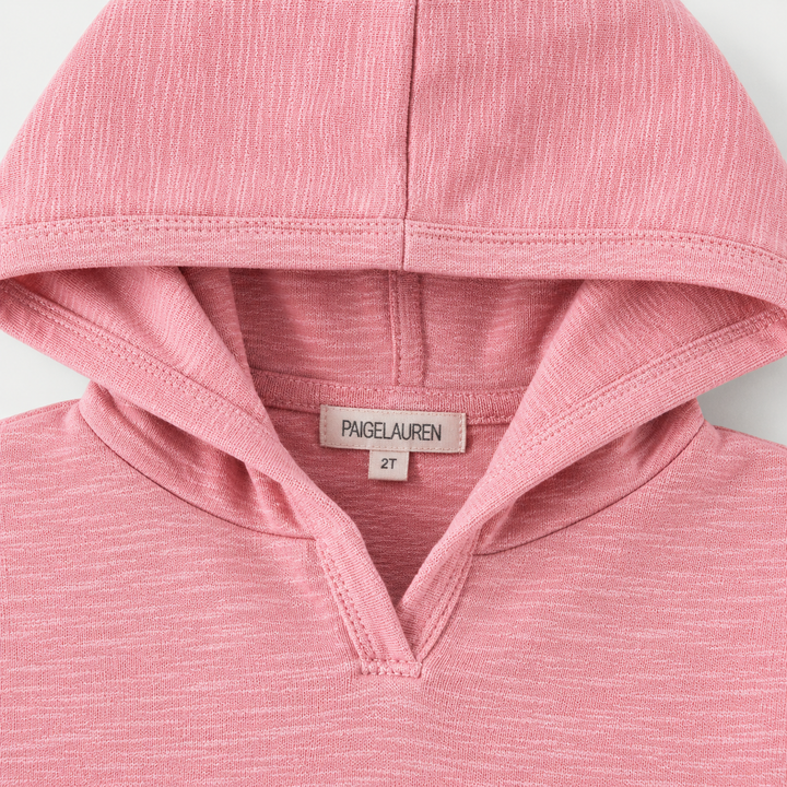 PAIGELAUREN Pink Slub Rib Hoodie neckline and label detail