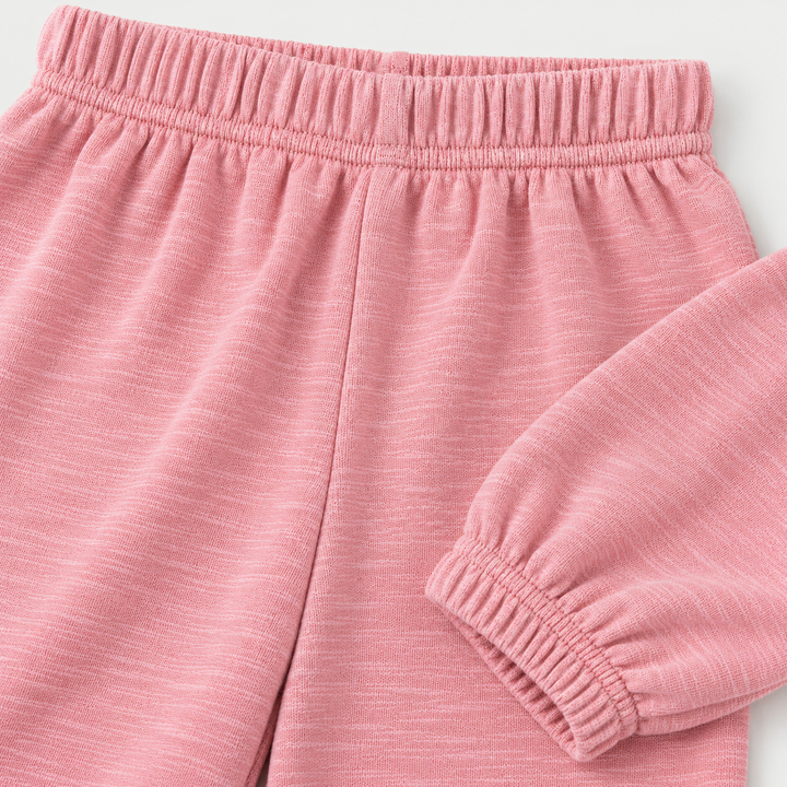 PAIGELAUREN Pink Slub Rib Baggy Pant elastic waistband and ankle detail