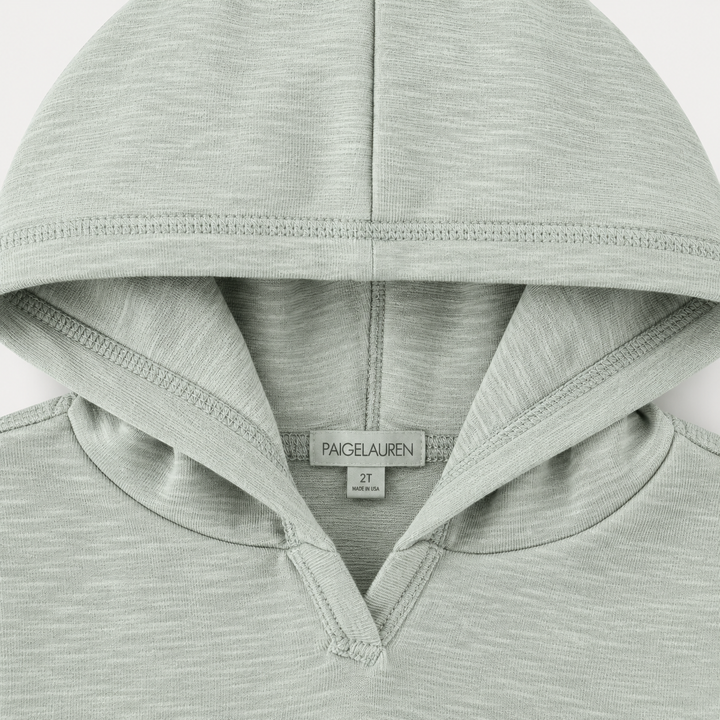 PAIGELAUREN Sage Slub Rib Hoodie neckline and label detail
