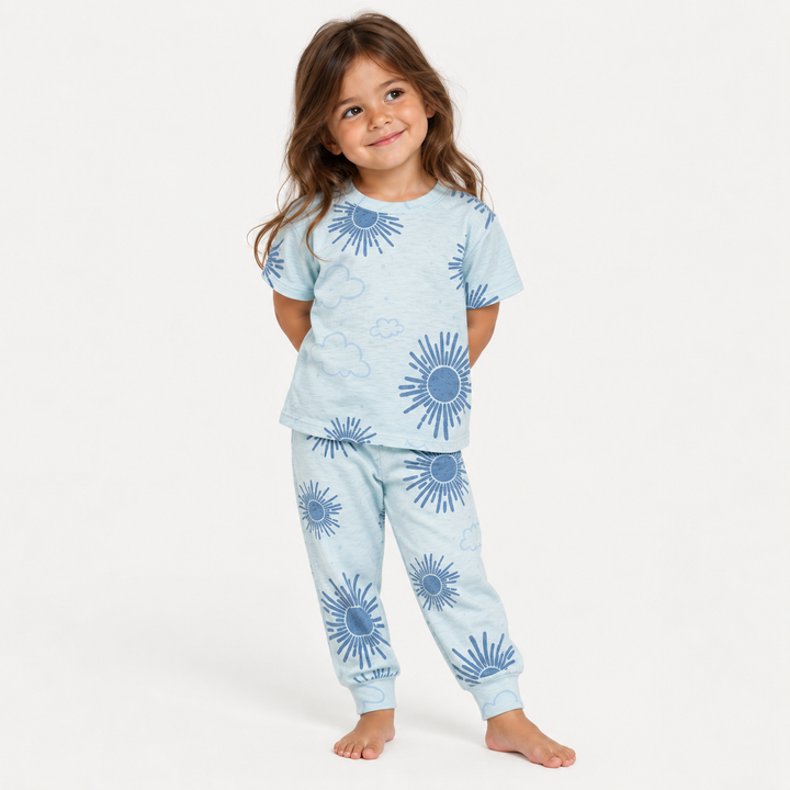 PAIGELAUREN light blue Sun Burst Slub Tee and Legging Set on girl