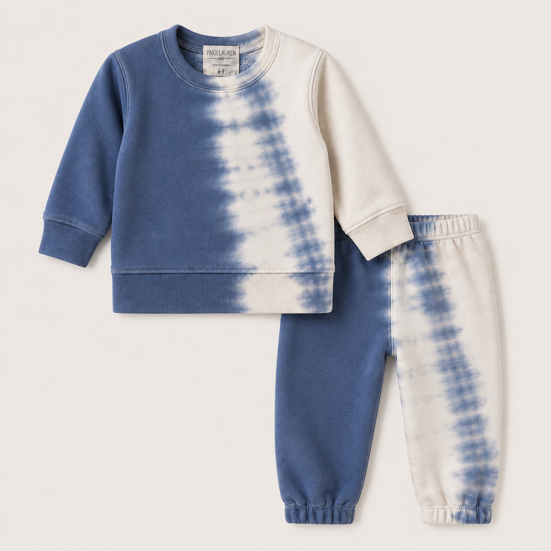 PAIGELAUREN Super Soft Fleece Tie Dye Sweatshirt and Sweat Pant Set in Dark Blue Tie Dye