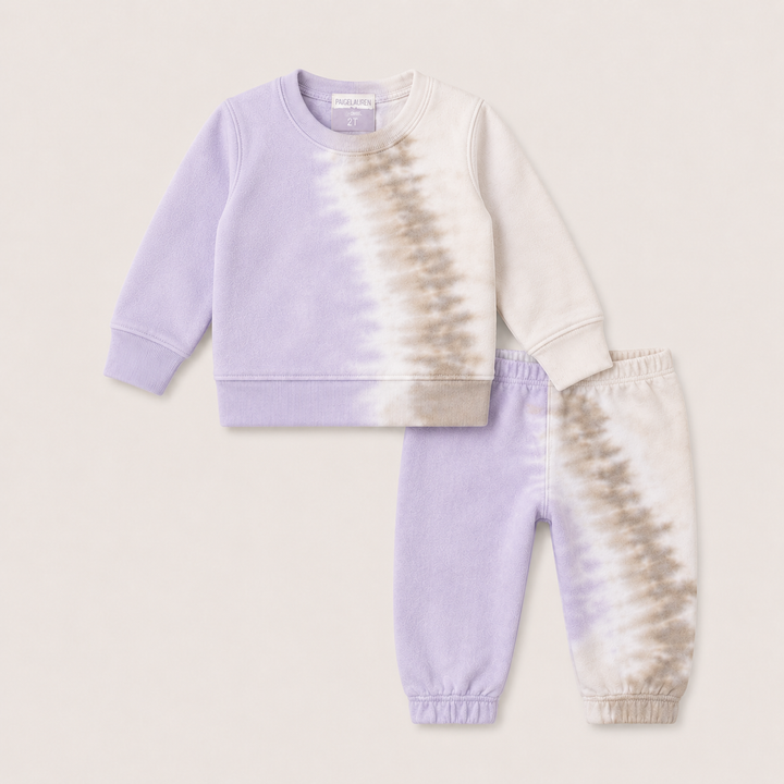 PAIGELAUREN Super Soft Fleece Tie Dye Sweatshirt and Sweat Pant Set in Lilac Tie Dye