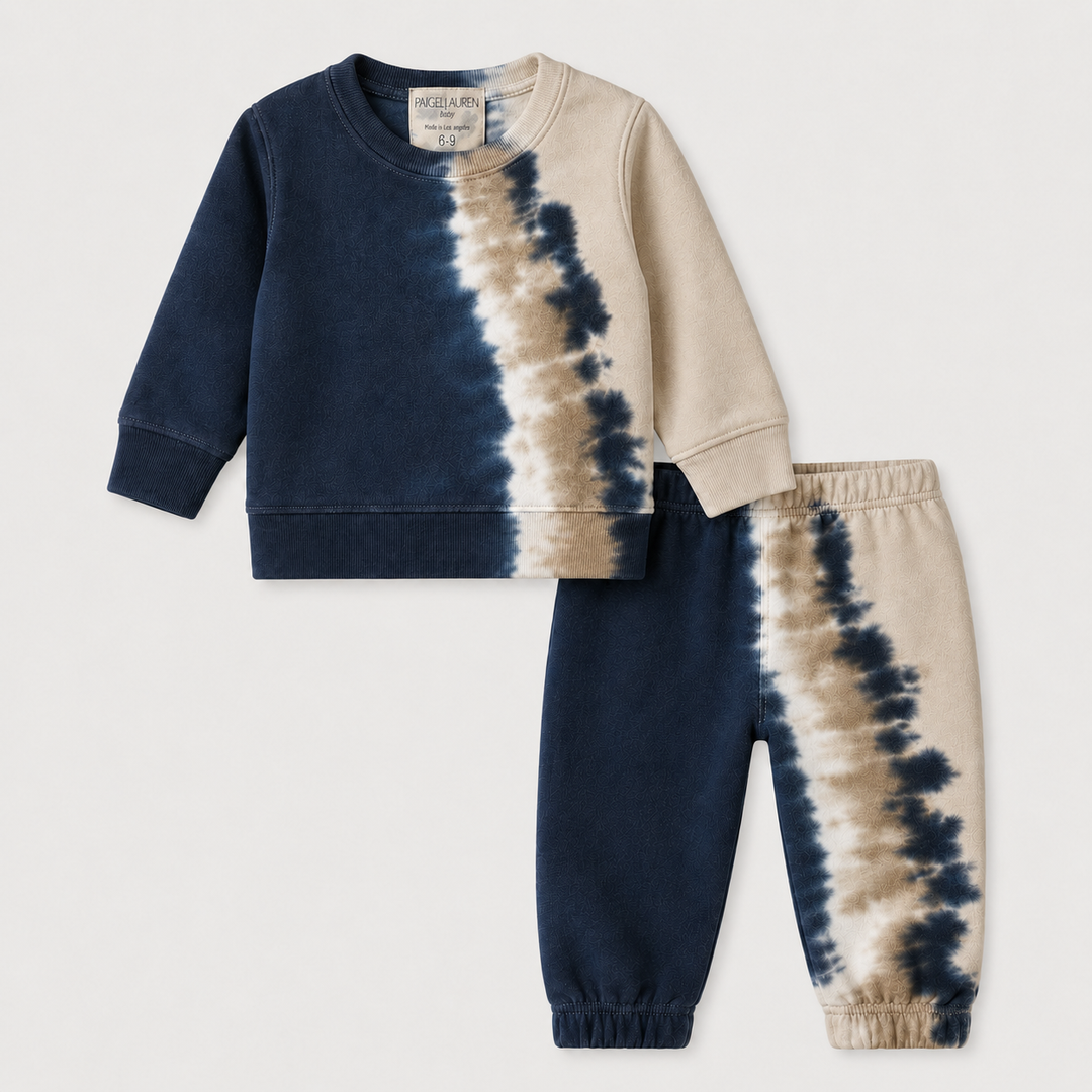 PAIGELAUREN Super Soft Fleece Tie Dye Sweatshirt and Sweat Pant Set in Navy Tie Dye