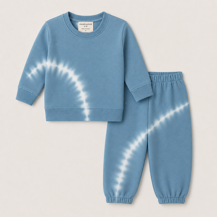 PAIGELAUREN Teal Tie Dye Fleece Sweatshirt and Sweatpant Set