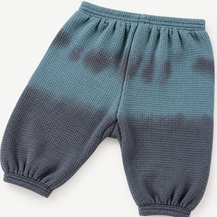 PAIGELAUREN Gray Blue Thermal Dip Dye Baggy Pant waistband and fabric detail