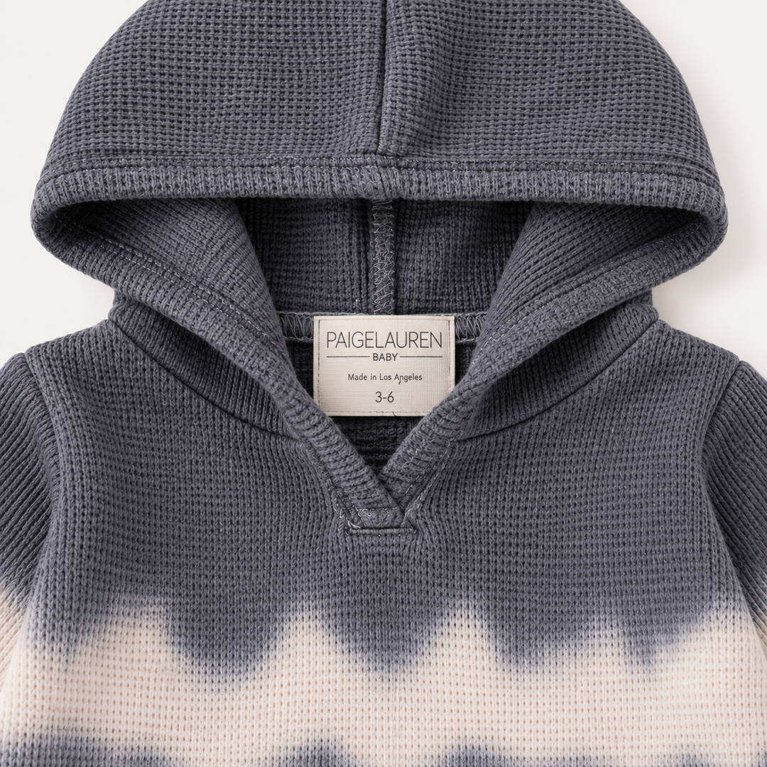 PAIGELAUREN Gray Bone Thermal Dip Dye Hoodie neckline and label detail