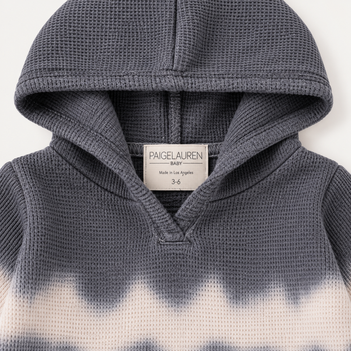 PAIGELAUREN Gray Bone Thermal Dip Dye Hoodie neckline and label detail