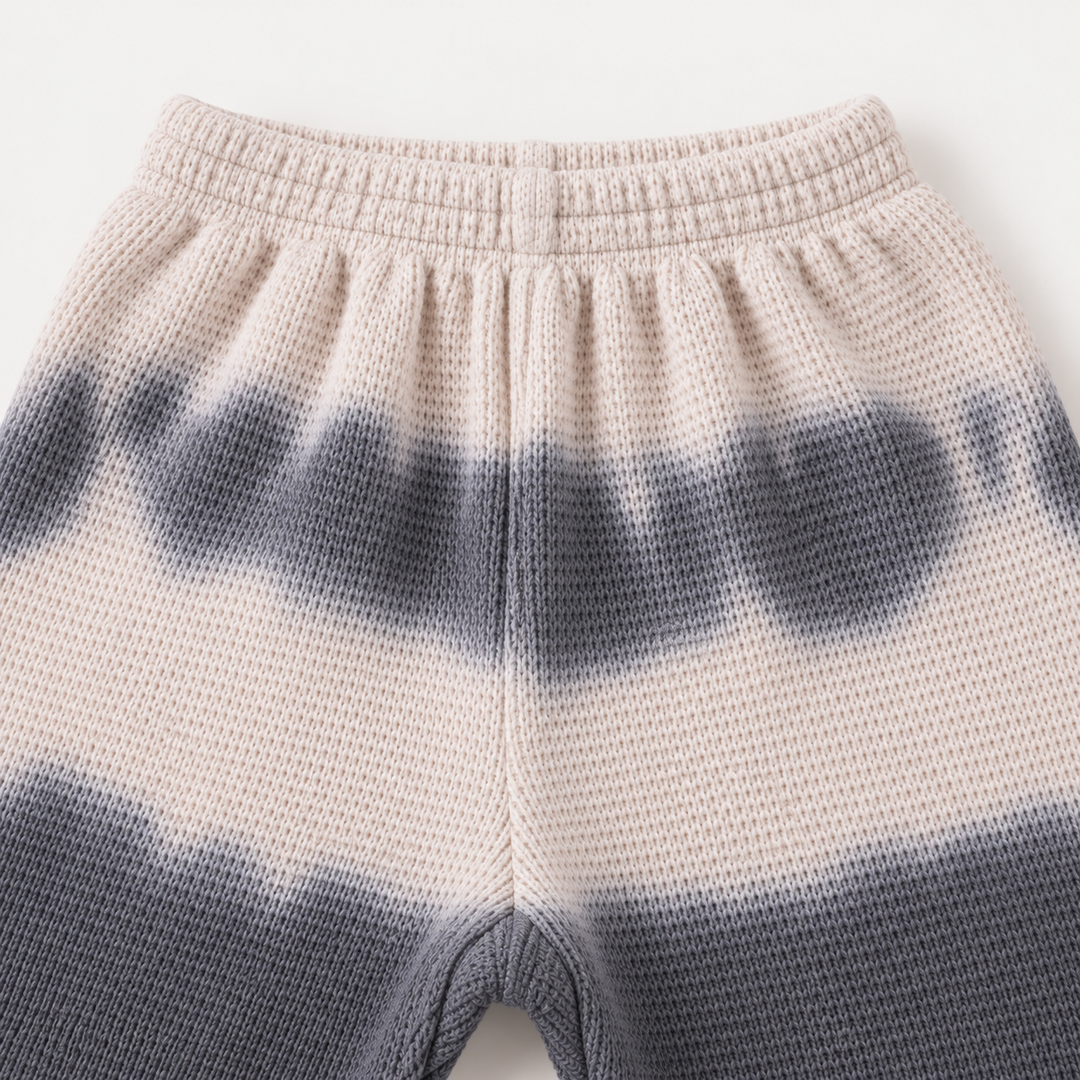 PAIGELAUREN Gray Bone Thermal Dip Dye Baggy Pant waistband and fabric detail
