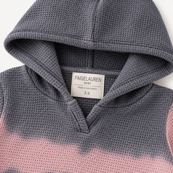 PAIGELAUREN Gray Pink Thermal Dip Dye Hoodie neckline and label detail