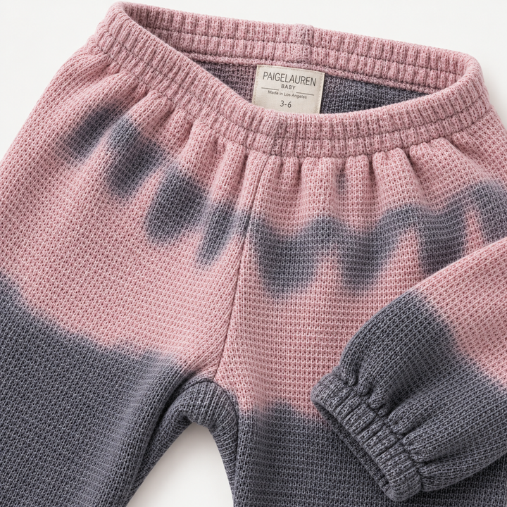 PAIGELAUREN Gray Pink Thermal Dip Dye Baggy Pant waistband and fabric detail