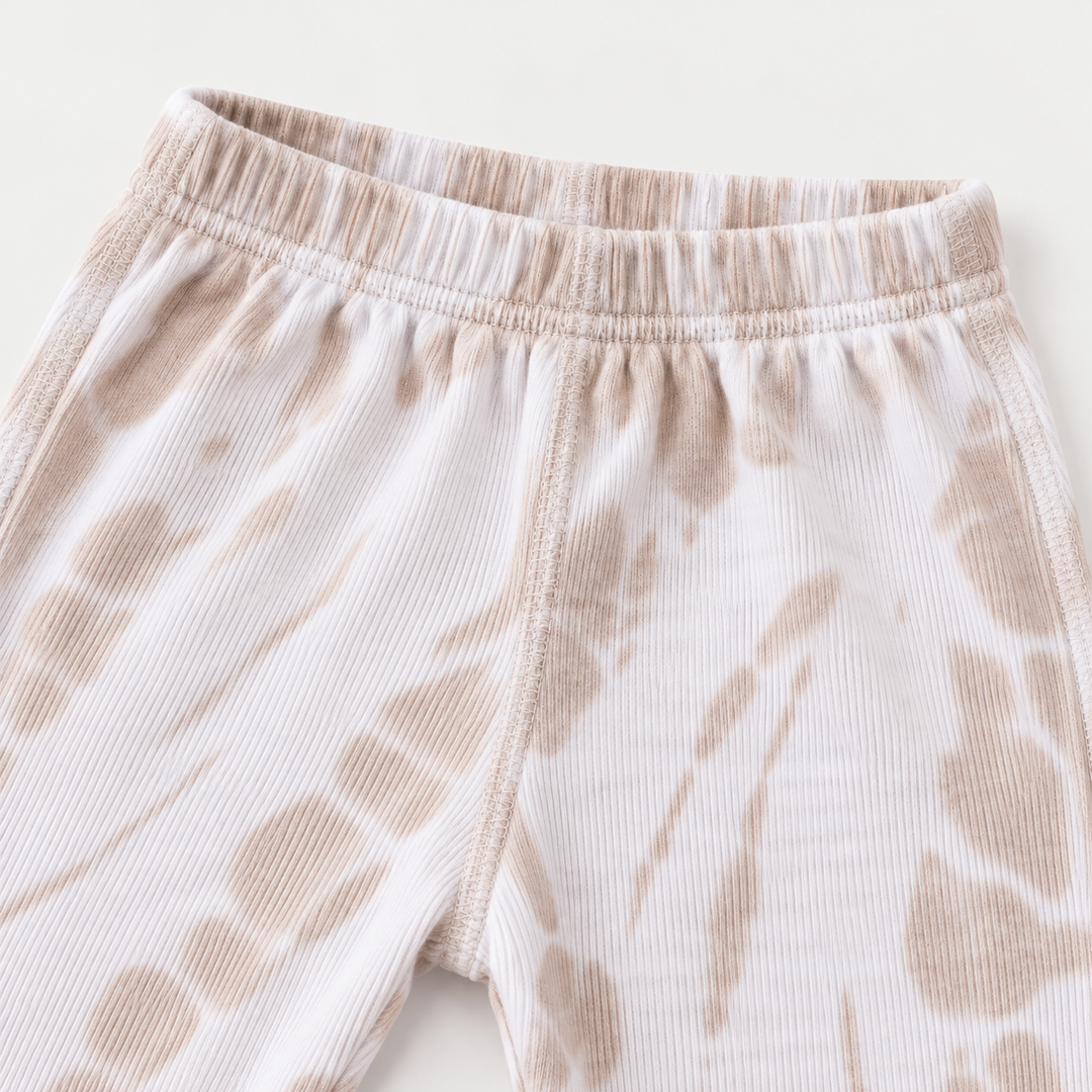 PAIGELAUREN Beige tie dye rib pant waistband and fabric detail