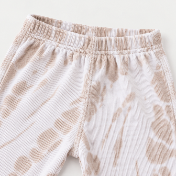 PAIGELAUREN Beige tie dye rib pant waistband and fabric detail