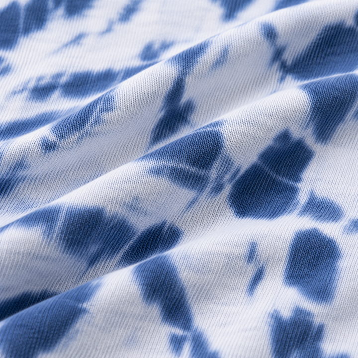 Close-up of PAIGELAUREN Blue tie dye baby rib fabric