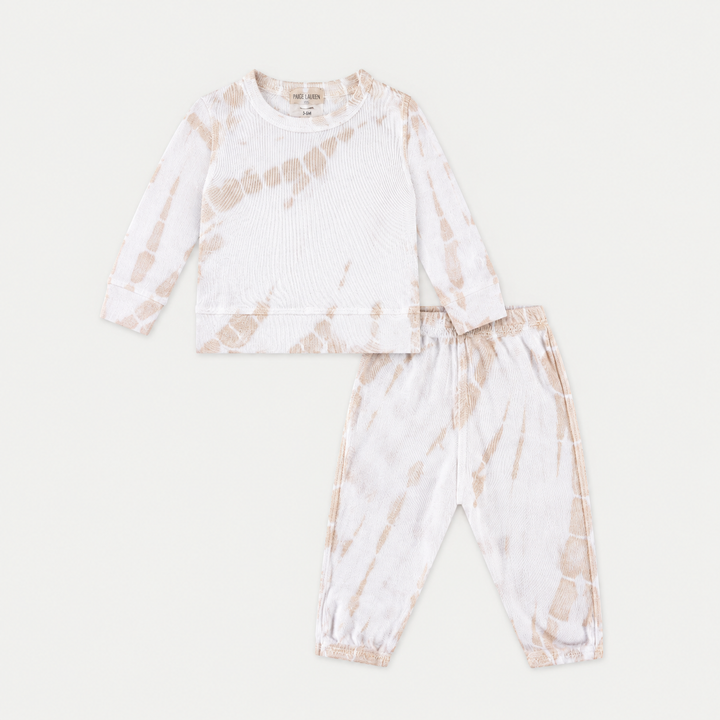 PAIGELAUREN Tie Dye Rib Pullover + Pant Set in Beige