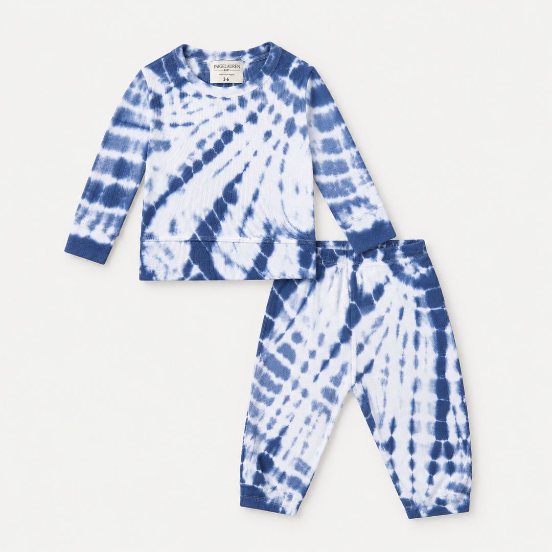 PAIGELAUREN Tie Dye Rib Pullover + Pant Set in Blue