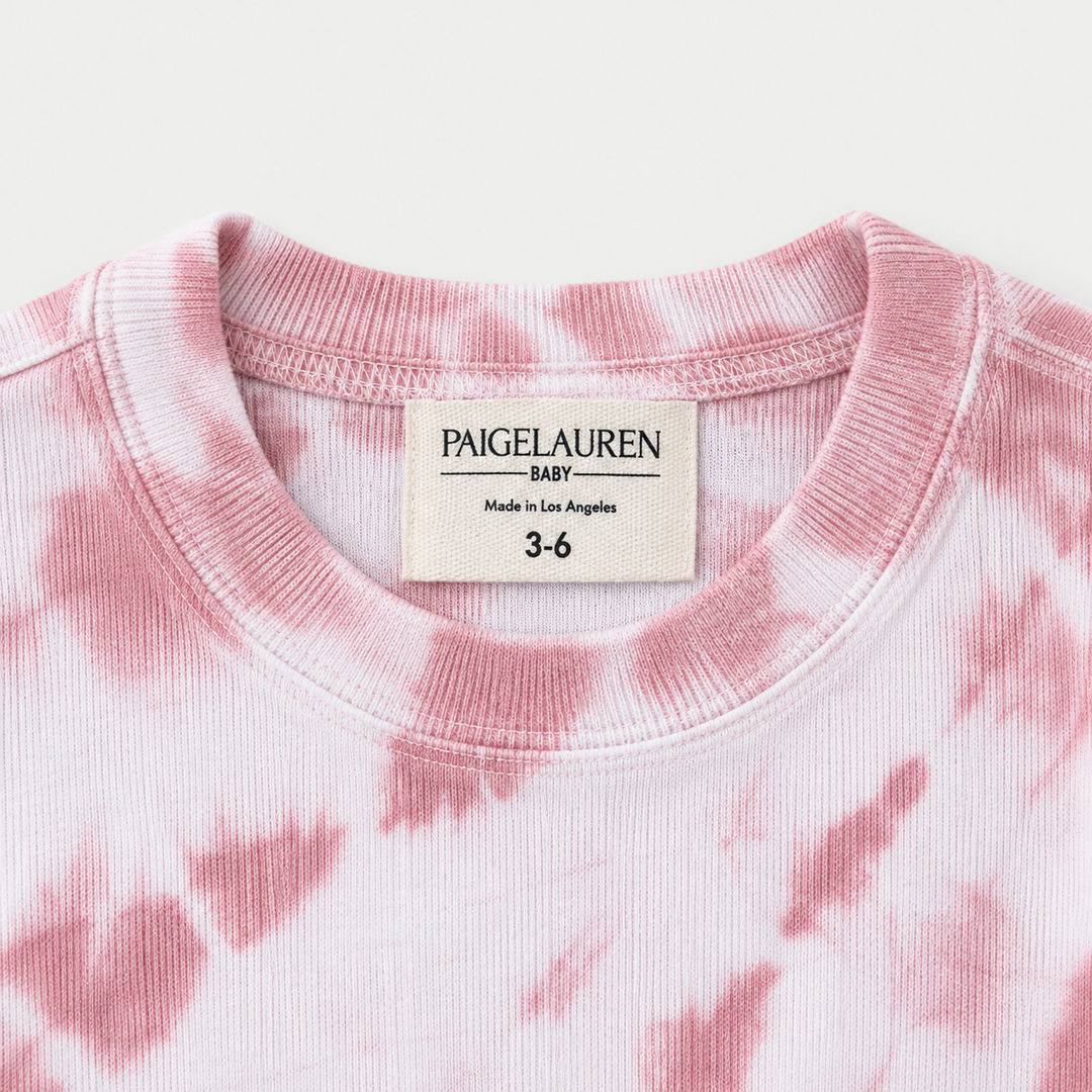 PAIGELAUREN Rose Pink Tie Dye Rib Pullover neckline and label detail