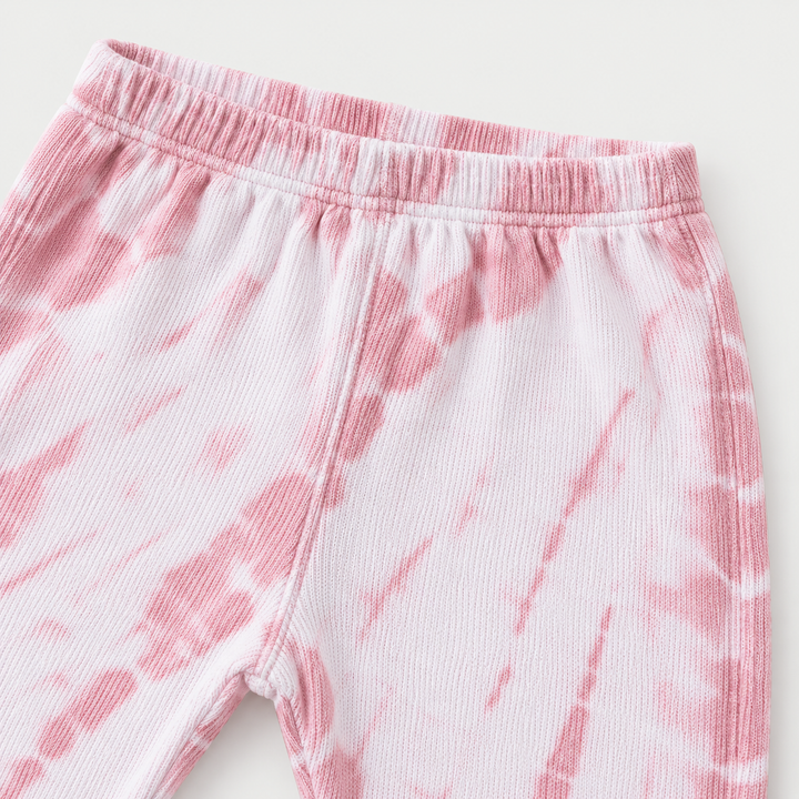 PAIGELAUREN Rose Pink tie dye rib pant waistband and fabric detail