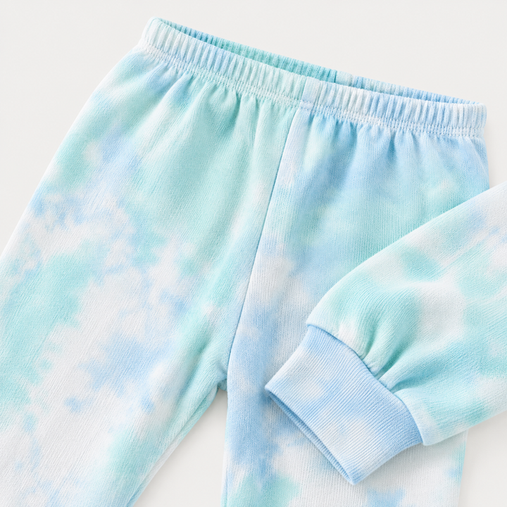 Turquoise marble French terry jogger waistband, fabric and cuff detail