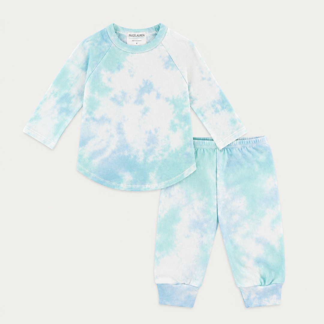 PAIGELAUREN turquoise marble lightweight French terry long sleeve tee and jogger set