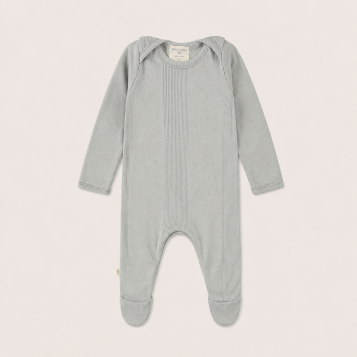 PAIGELAUREN Variegated Rib Lap Tee Footie Pajama with mixed rib texture and built-in footies. Gray