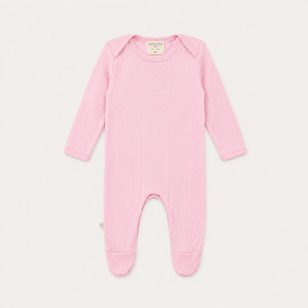 PAIGELAUREN Variegated Rib Lap Tee Footie Pajama with mixed rib texture and built-in footies Pink Marble