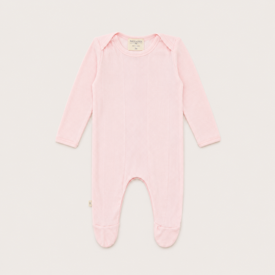 PAIGELAUREN Variegated Rib Lap Tee Footie Pink Pajama with mixed rib texture and built-in footies