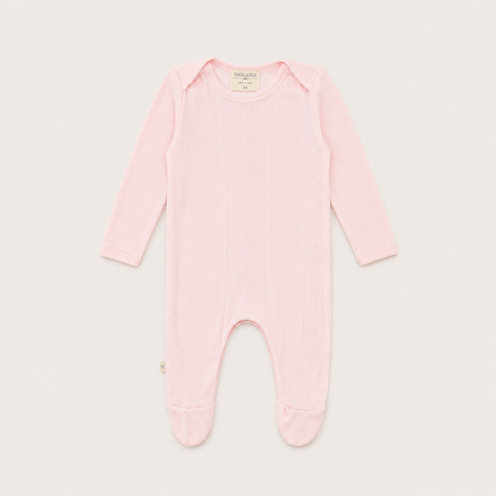 PAIGELAUREN Variegated Rib Lap Tee Footie Pink Pajama with mixed rib texture and built-in footies