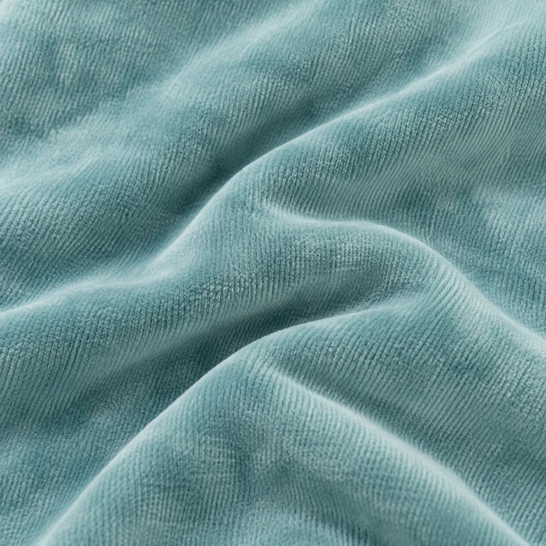 Close-up of PAIGELAUREN soft Aqua velour fabric