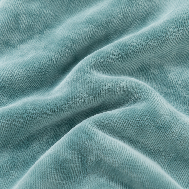 Close-up of PAIGELAUREN soft Aqua velour fabric