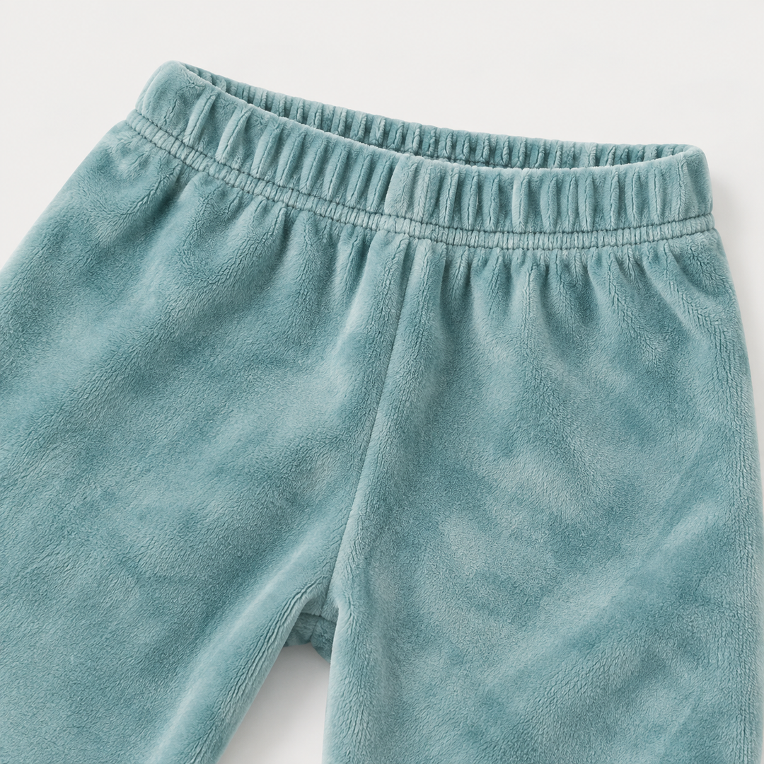 PAIGELAUREN Aqua velour jogger waistband and fabric detail