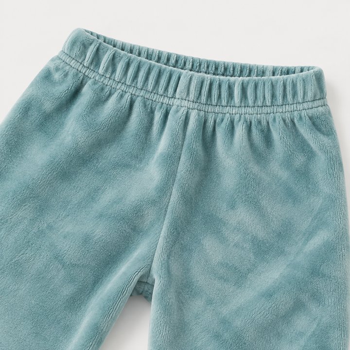 PAIGELAUREN Aqua velour jogger waistband and fabric detail