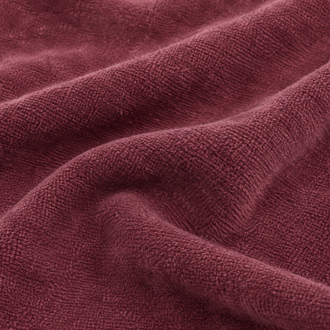 Close-up of PAIGELAUREN soft Burgundy velour fabric
