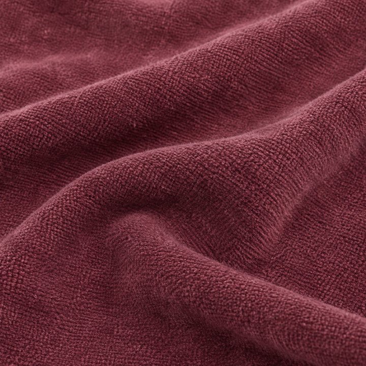 Close-up of PAIGELAUREN soft Burgundy velour fabric