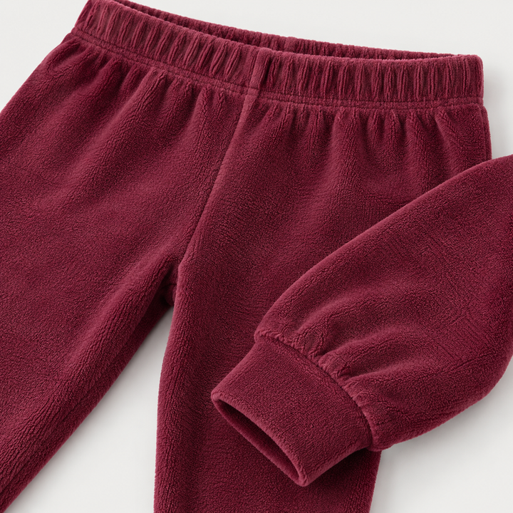PAIGELAUREN Burgundy velour jogger waistband and fabric detail